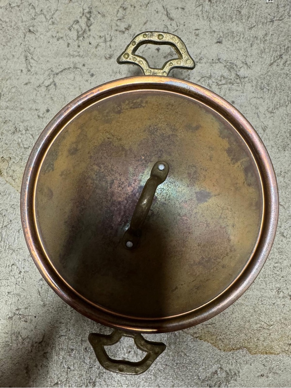 Copper Finish Covered Casserole Pan with Brass Handles